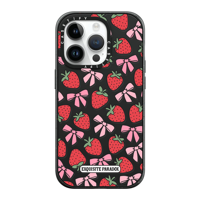 The Exquisite Paradox x CASETiFY iPhone 14 Pro ケース マットブラック インパクトケース MagSafe対応 Strawberry Bows