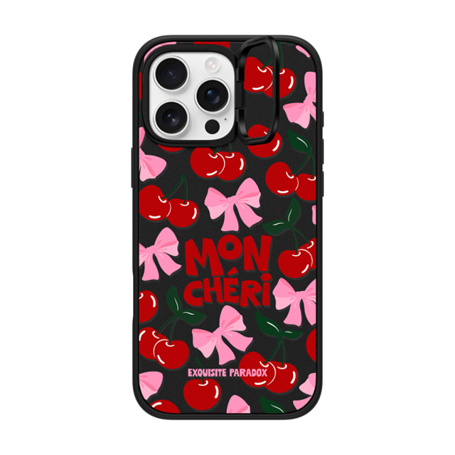 The Exquisite Paradox x CASETiFY iPhone 16 Pro Max ケース マットブラック インパクトリングスタンドケース MagSafe対応 Mon Cheri Cherries