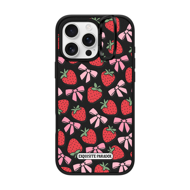 The Exquisite Paradox x CASETiFY iPhone 16 Pro Max ケース マットブラック インパクトリングスタンドケース MagSafe対応 Strawberry Bows