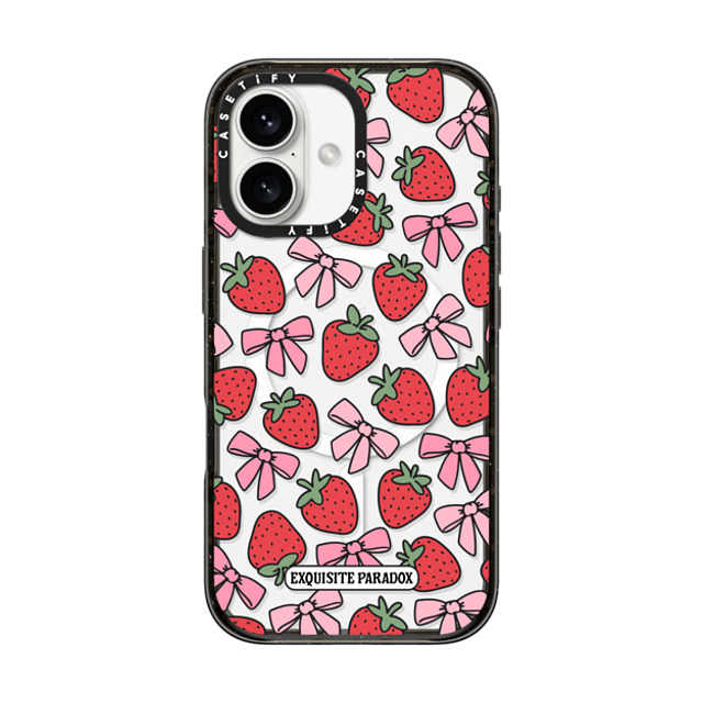 The Exquisite Paradox x CASETiFY iPhone 16 ケース ブラック インパクトケース MagSafe対応 Strawberry Bows