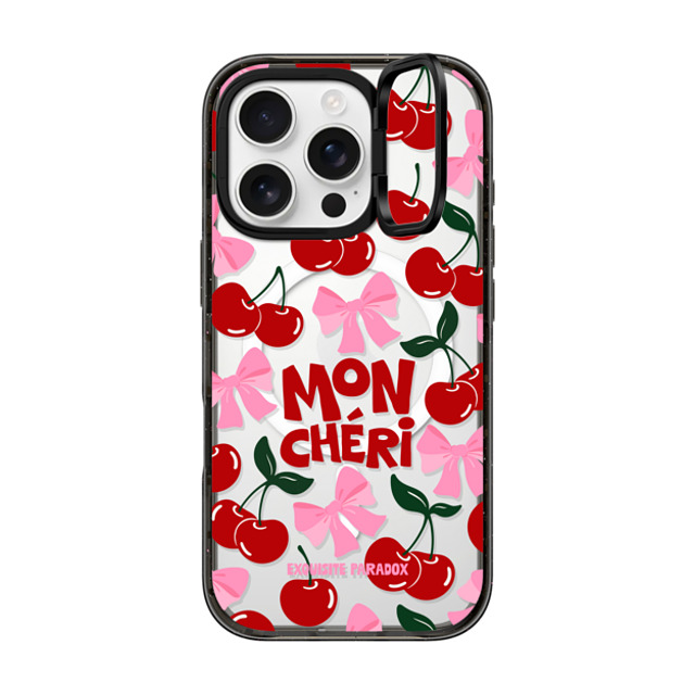 The Exquisite Paradox x CASETiFY iPhone 16 Pro ケース ブラック インパクトリングスタンドケース MagSafe対応 Mon Cheri Cherries