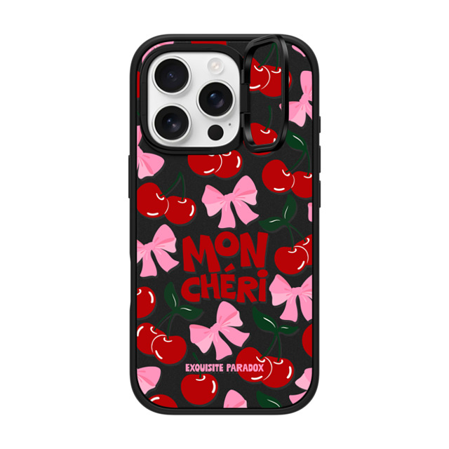 The Exquisite Paradox x CASETiFY iPhone 16 Pro ケース マットブラック インパクトリングスタンドケース MagSafe対応 Mon Cheri Cherries