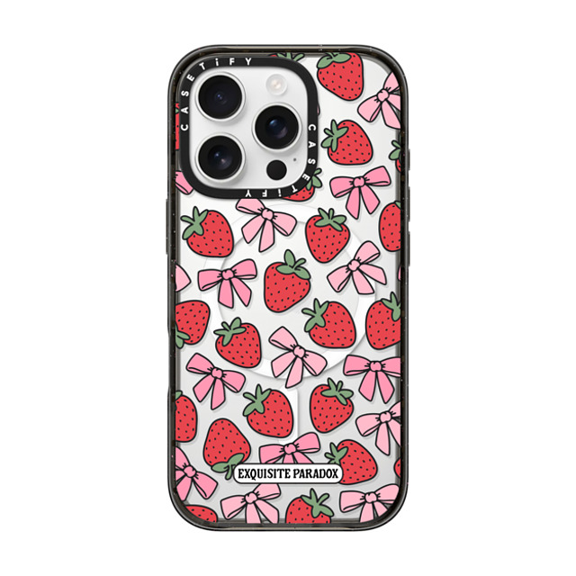 The Exquisite Paradox x CASETiFY iPhone 16 Pro ケース ブラック インパクトケース MagSafe対応 Strawberry Bows