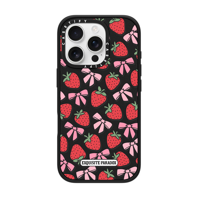 The Exquisite Paradox x CASETiFY iPhone 16 Pro ケース マットブラック インパクトケース MagSafe対応 Strawberry Bows