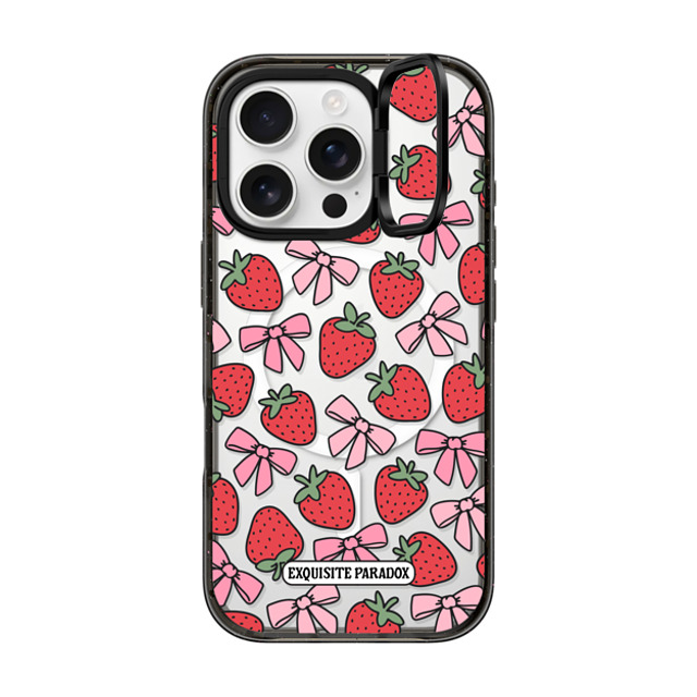 The Exquisite Paradox x CASETiFY iPhone 16 Pro ケース ブラック インパクトリングスタンドケース MagSafe対応 Strawberry Bows