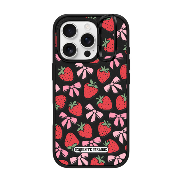 The Exquisite Paradox x CASETiFY iPhone 16 Pro ケース マットブラック インパクトリングスタンドケース MagSafe対応 Strawberry Bows