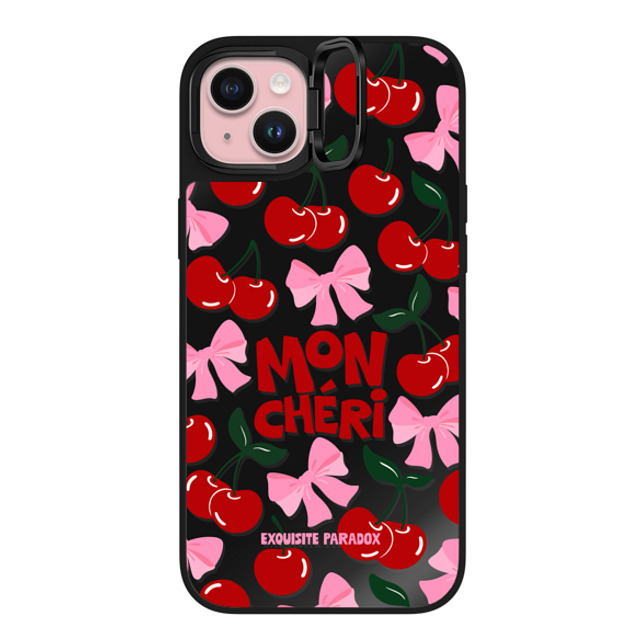 The Exquisite Paradox x CASETiFY iPhone 15 Plus ケース Black on Black ミラー リングスタンドケース MagSafe対応 Mon Cheri Cherries