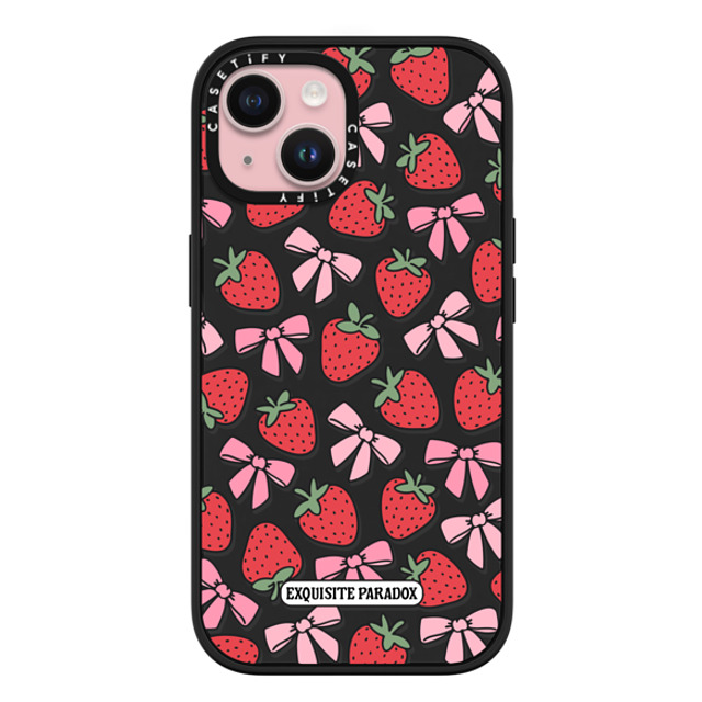 The Exquisite Paradox x CASETiFY iPhone 15 ケース マットブラック インパクトケース MagSafe対応 Strawberry Bows