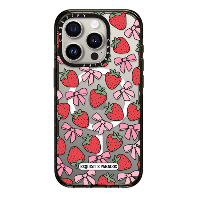 The Exquisite Paradox x CASETiFY iPhone 15 Pro ケース ブラック インパクトケース MagSafe対応 Strawberry Bows