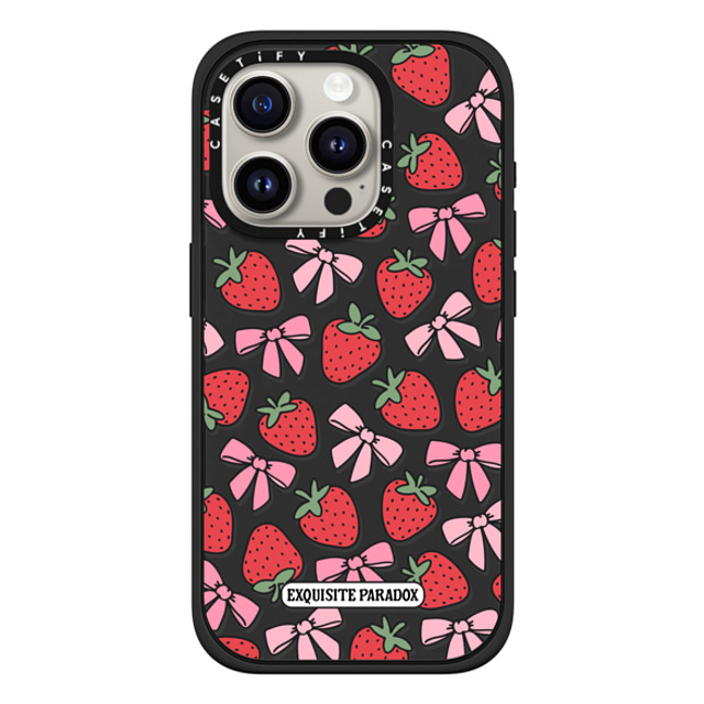 The Exquisite Paradox x CASETiFY iPhone 15 Pro ケース マットブラック インパクトケース MagSafe対応 Strawberry Bows