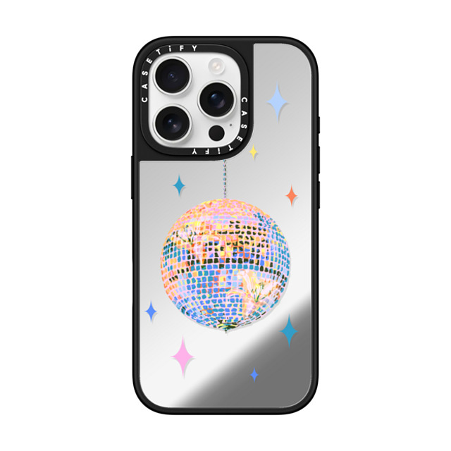 Izzy Lawrence Studio x CASETiFY iPhone 16 Pro ケース Silver on Black ミラーケース MagSafe対応 Disco