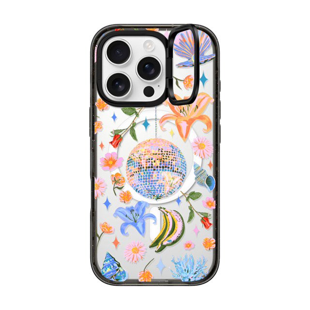 Izzy Lawrence Studio x CASETiFY iPhone 16 Pro ケース ブラック インパクトリングスタンドケース MagSafe対応 Disco Magic