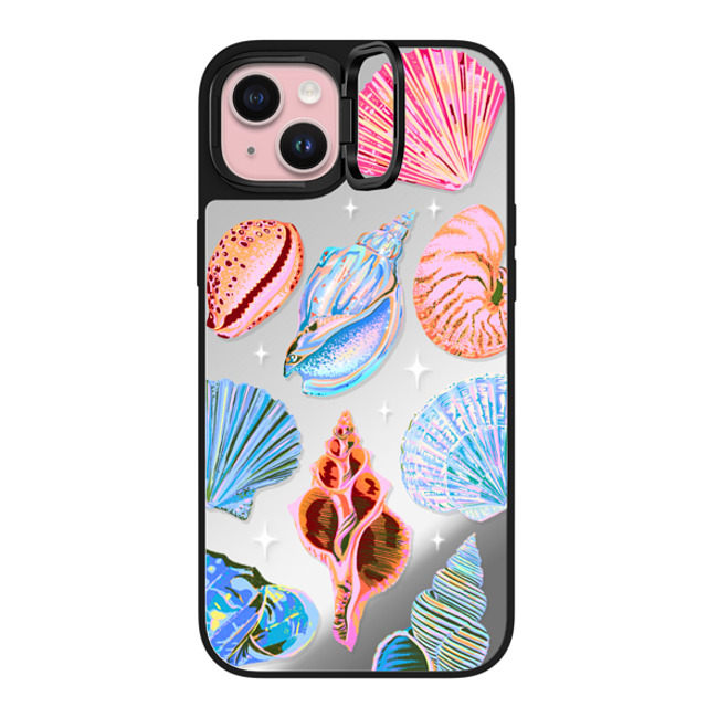 Izzy Lawrence Studio x CASETiFY iPhone 15 Plus ケース Silver on Black ミラー リングスタンドケース MagSafe対応 Seashell