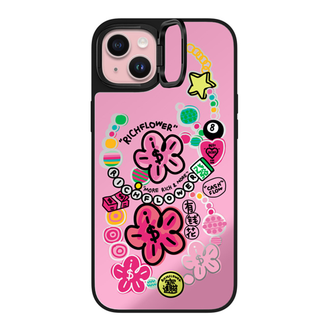 RICH FLOWER x CASETiFY iPhone 15 Plus ケース Silver on Black ミラー リングスタンドケース MagSafe対応 Good Luck All Year Long RICH FLOWER x CASETiFY iPhone 15 Plus ケース Silver on Black ミラー リングスタンドケース MagSafe対応 Good Luck All Year Long