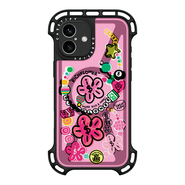 RICH FLOWER x CASETiFY iPhone 16 Plus ケース ブラック ウルトラ バウンスケース MagSafe対応 Good Luck All Year Long