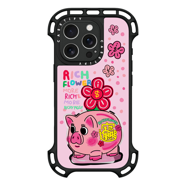 RICH FLOWER x CASETiFY iPhone 16 Pro ケース ブラック ウルトラ バウンスケース MagSafe対応 Golden Piggy