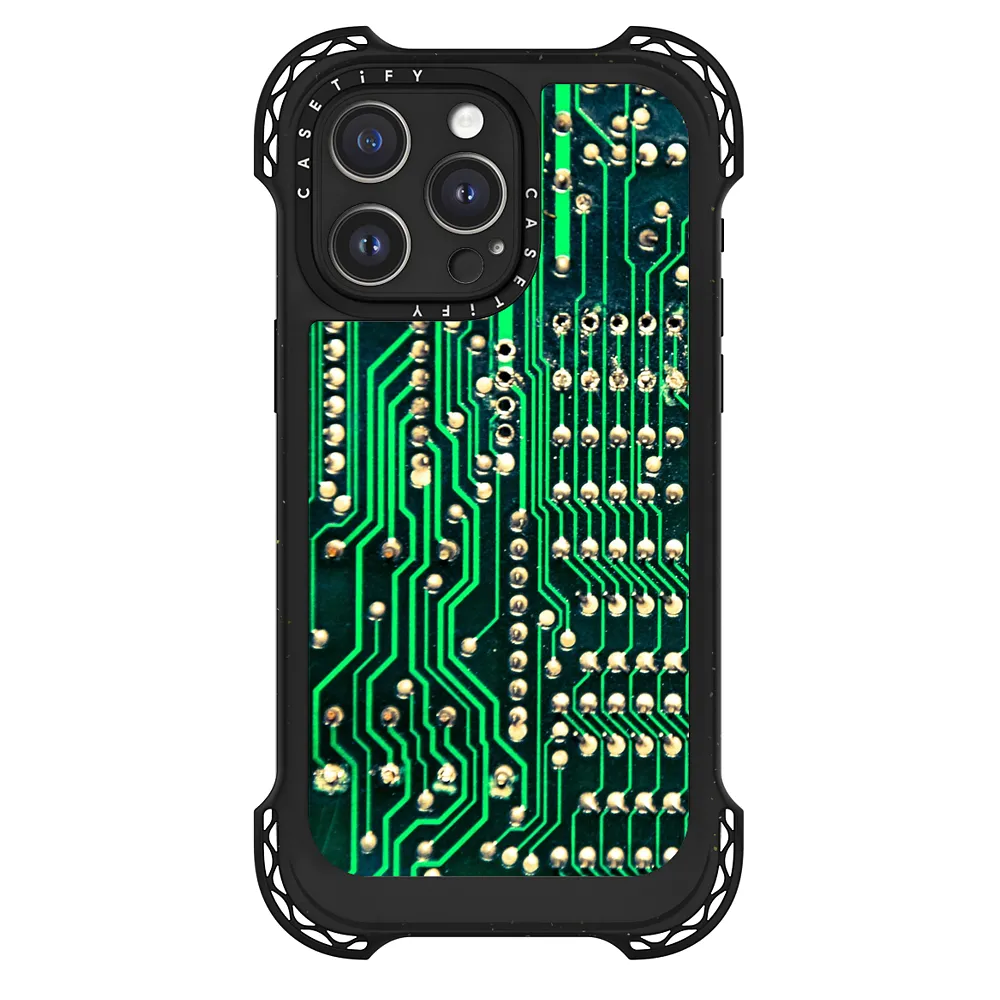 Ultra Bounce iPhone 15 Pro Max Case MagSafe Compatible - Close up Green  Circuit Board