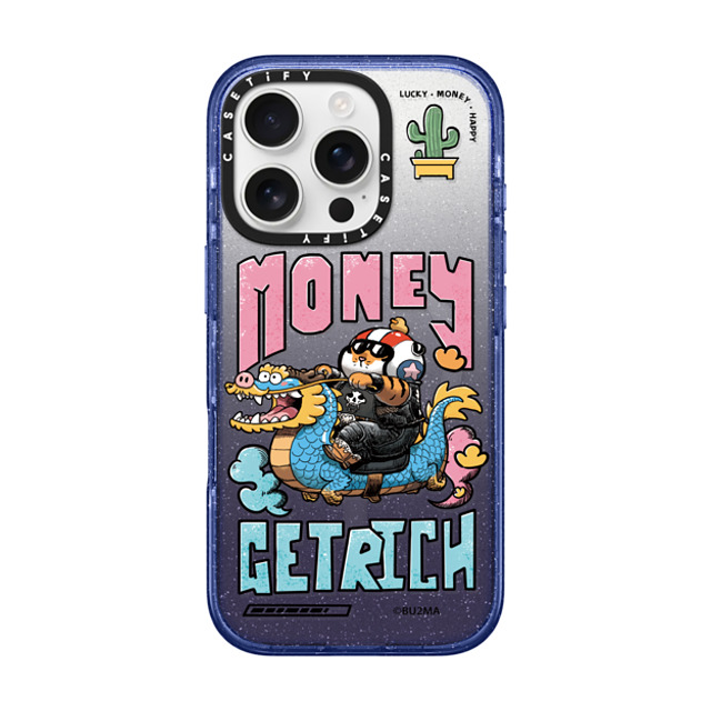 Bu2Ma x CASETiFY iPhone 16 Pro ケース Glitter Indigo インパクトケース MagSafe対応 MONEY GET RICH BY BU2MA