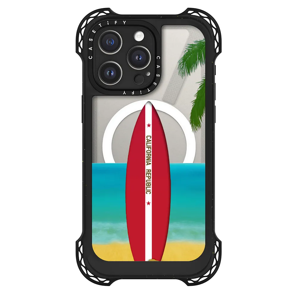 beach palms and surfboard on california clear CASETiFY