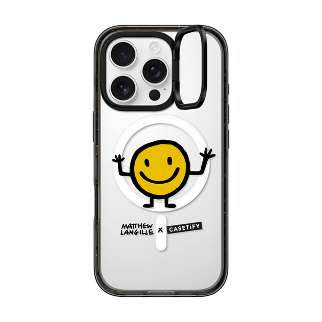 Matthew Langille x CASETiFY iPhone 16 Pro ケース ブラック インパクトリングスタンドケース MagSafe対応 Smile by Matthew Langille