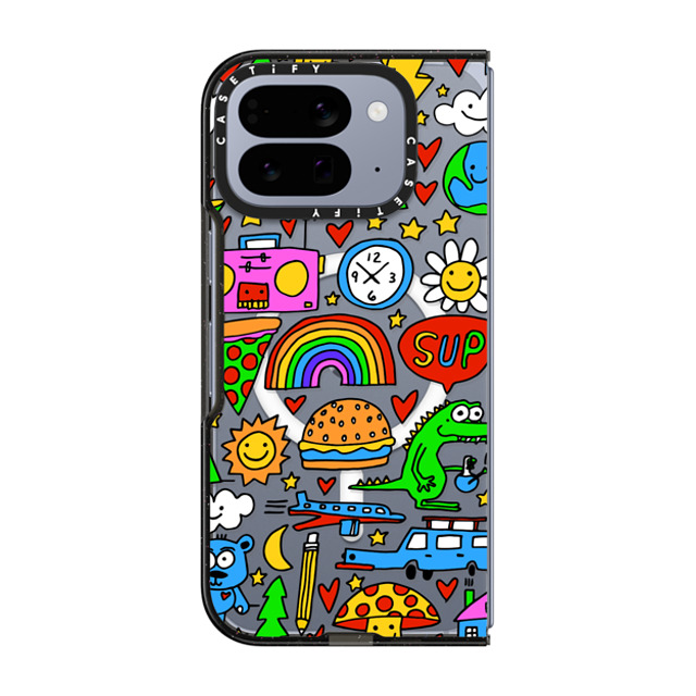 Matthew Langille x CASETiFY Pixel 10 Pro Fold Case Black Impact Magnetic Case Doodles by Matthew Langille