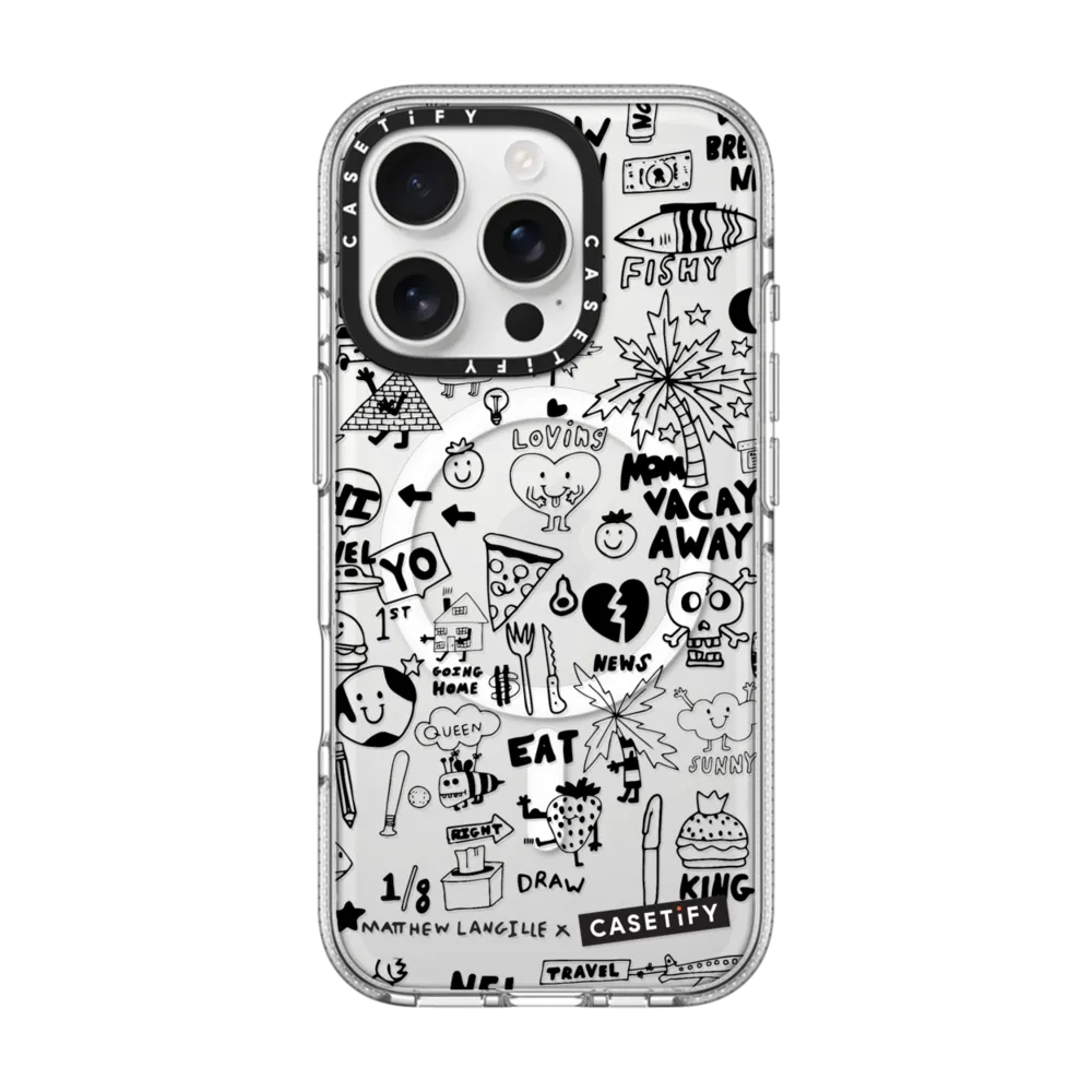 Clear iPhone 16 Pro Case MagSafe Compatible - Everything Doodle by Matthew Langille