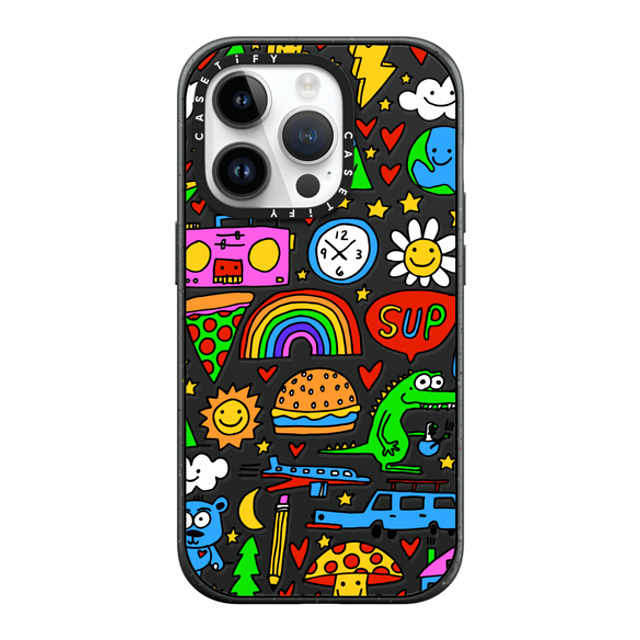 Matthew Langille x CASETiFY iPhone 14 Pro ケース マットブラック インパクトケース MagSafe対応 DOODLES by Matthew Langille