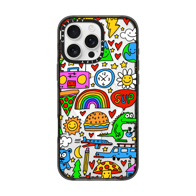 Matthew Langille x CASETiFY iPhone 16 Pro Max ケース ブラック インパクトケース MagSafe対応 DOODLES by Matthew Langille