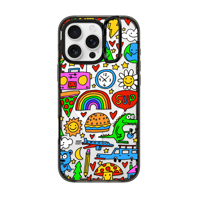 Matthew Langille x CASETiFY iPhone 16 Pro Max ケース ブラック インパクトリングスタンドケース MagSafe対応 DOODLES by Matthew Langille