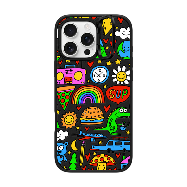 Matthew Langille x CASETiFY iPhone 16 Pro Max ケース マットブラック インパクトリングスタンドケース MagSafe対応 DOODLES by Matthew Langille