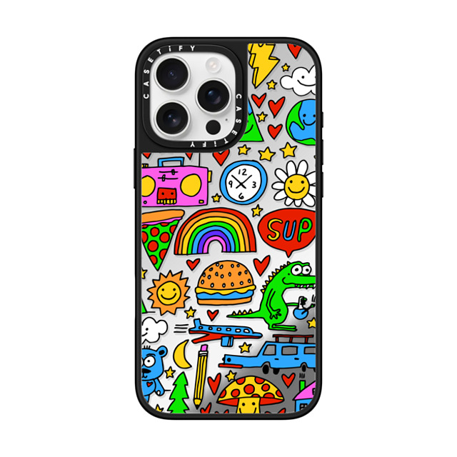 Matthew Langille x CASETiFY iPhone 16 Pro Max ケース Silver on Black ミラーケース MagSafe対応 DOODLES by Matthew Langille