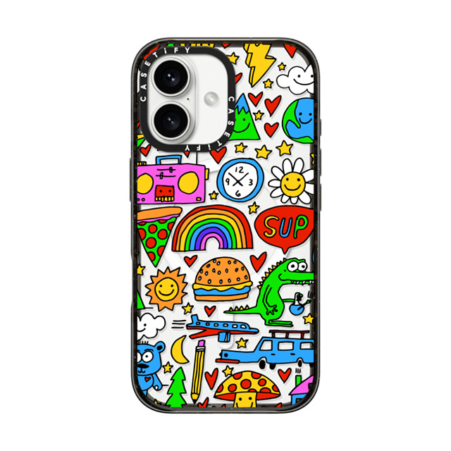 Matthew Langille x CASETiFY iPhone 16 ケース ブラック インパクトケース MagSafe対応 DOODLES by Matthew Langille