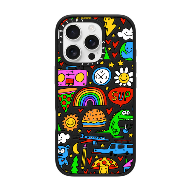 Matthew Langille x CASETiFY iPhone 16 Pro ケース マットブラック インパクトケース MagSafe対応 DOODLES by Matthew Langille