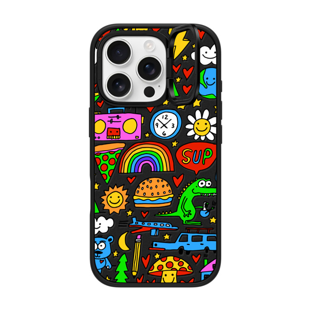 Matthew Langille x CASETiFY iPhone 16 Pro ケース マットブラック インパクトリングスタンドケース MagSafe対応 DOODLES by Matthew Langille