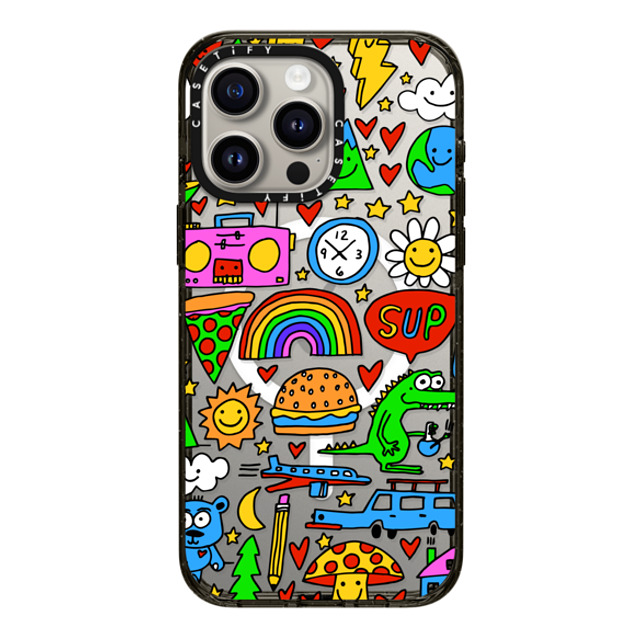 Matthew Langille x CASETiFY iPhone 15 Pro Max ケース ブラック インパクトケース MagSafe対応 DOODLES by Matthew Langille