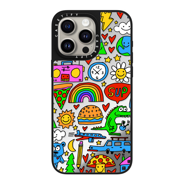 Matthew Langille x CASETiFY iPhone 15 Pro Max ケース Silver on Black ミラーケース MagSafe対応 DOODLES by Matthew Langille