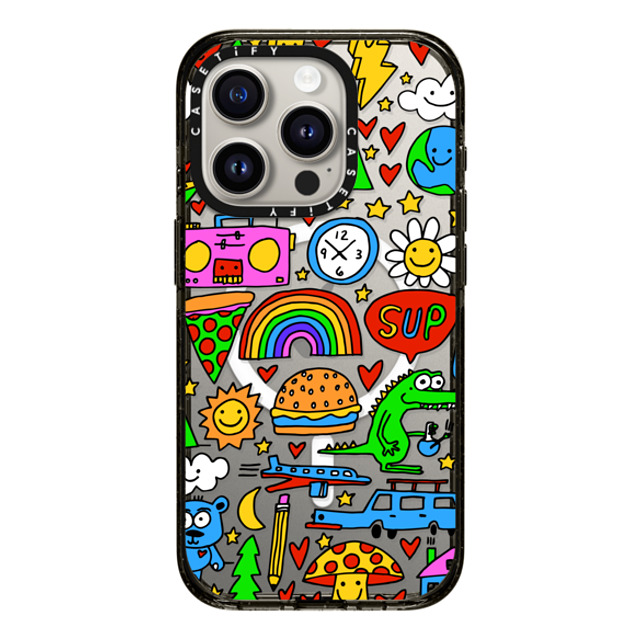 Matthew Langille x CASETiFY iPhone 15 Pro ケース ブラック インパクトケース MagSafe対応 DOODLES by Matthew Langille