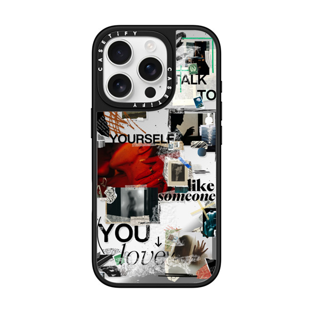 Malavika Natesh x CASETiFY iPhone 16 Pro ケース Silver on Black ミラーケース MagSafe対応 Real Talk By Malavika Natesh