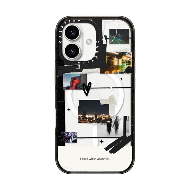 Malavika Natesh x CASETiFY iPhone 16 ケース ブラック インパクトケース MagSafe対応 I Like It When You Smile By Malavika Natesh