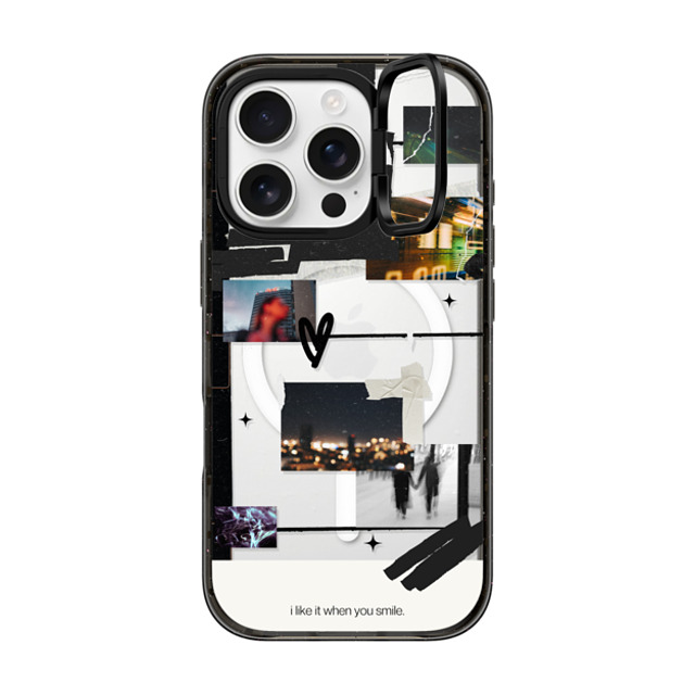 Malavika Natesh x CASETiFY iPhone 16 Pro ケース ブラック インパクトリングスタンドケース MagSafe対応 I Like It When You Smile By Malavika Natesh