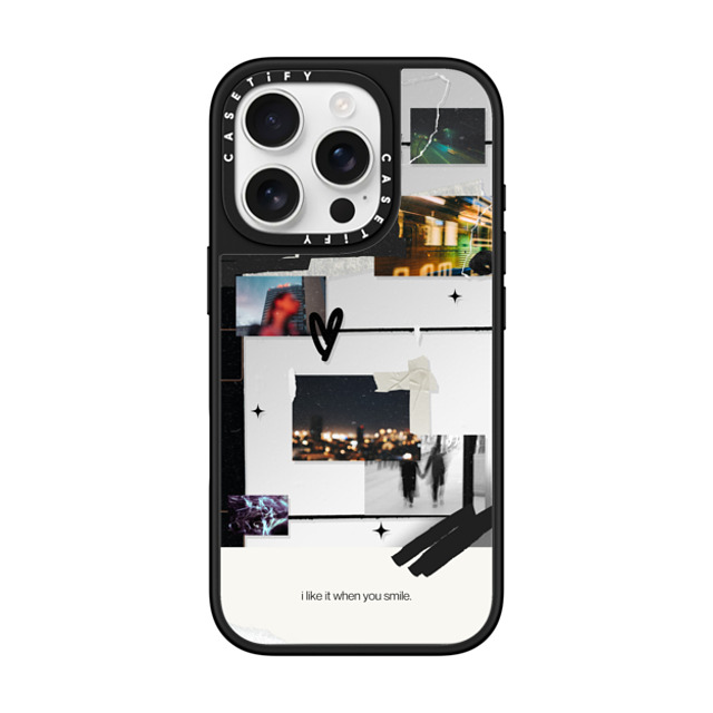 Malavika Natesh x CASETiFY iPhone 16 Pro ケース Silver on Black ミラーケース MagSafe対応 I Like It When You Smile By Malavika Natesh