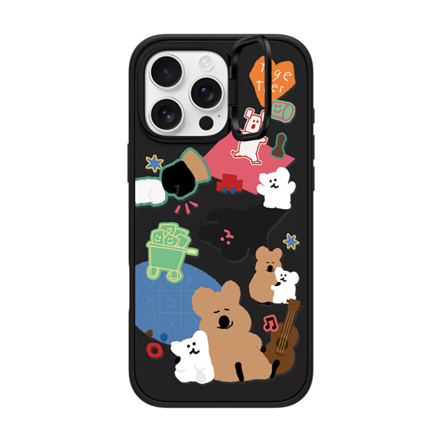 Dinotaeng x CASETiFY iPhone 16 Pro Max ケース マットブラック インパクトリングスタンドケース MagSafe対応 Q & B Together