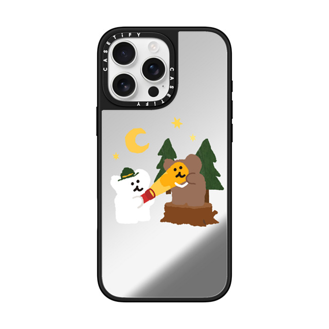 Dinotaeng x CASETiFY iPhone 16 Pro Max ケース Silver on Black ミラーケース MagSafe対応 Bear in Area