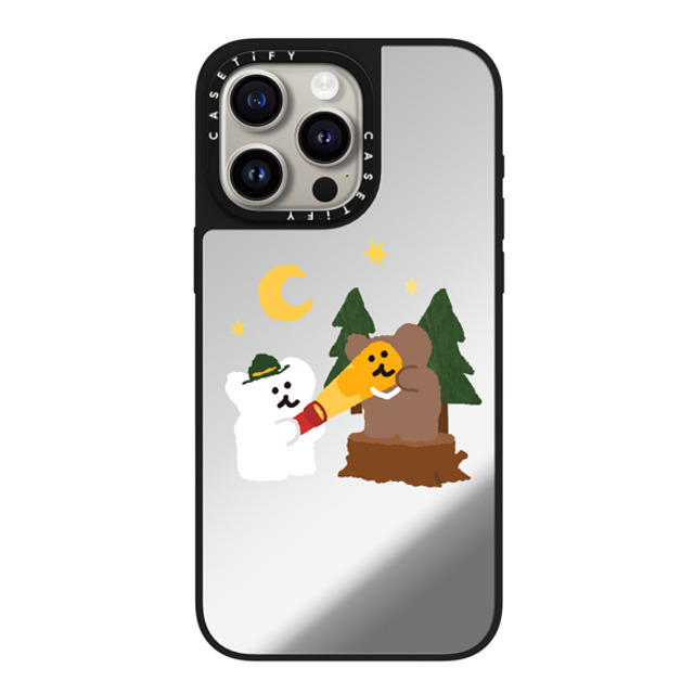 Dinotaeng x CASETiFY iPhone 15 Pro Max ケース Silver on Black ミラーケース MagSafe対応 Bear in Area