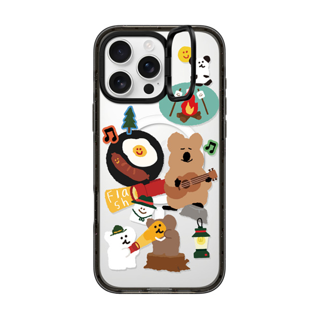 Dinotaeng x CASETiFY iPhone 16 Pro Max ケース ブラック インパクトリングスタンドケース MagSafe対応 Happy Campers