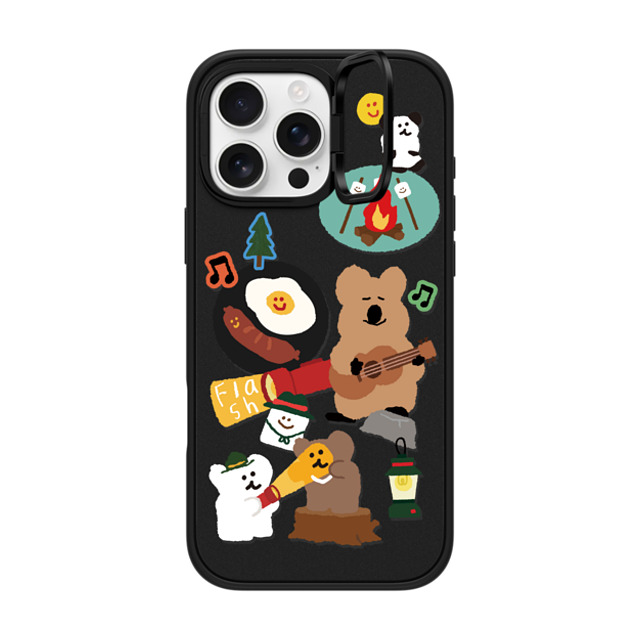 Dinotaeng x CASETiFY iPhone 16 Pro Max ケース マットブラック インパクトリングスタンドケース MagSafe対応 Happy Campers