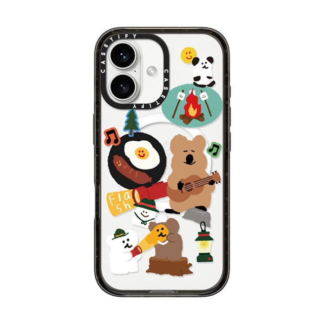 Dinotaeng x CASETiFY iPhone 16 ケース ブラック インパクトケース MagSafe対応 Happy Campers