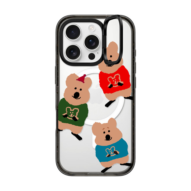 Dinotaeng x CASETiFY iPhone 16 Pro ケース ブラック インパクトリングスタンドケース MagSafe対応 Quokka Trio