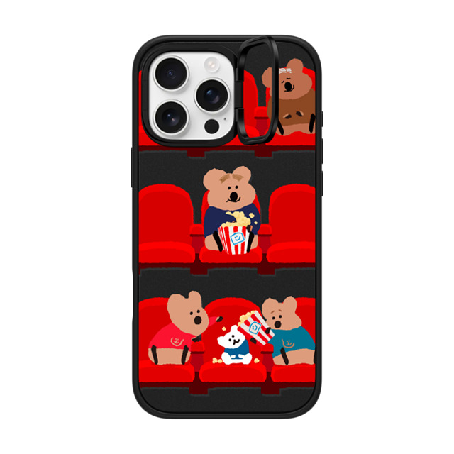 Dinotaeng x CASETiFY iPhone 16 Pro Max ケース マットブラック インパクトリングスタンドケース MagSafe対応 Popcorn Please!