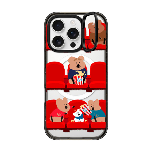 Dinotaeng x CASETiFY iPhone 16 Pro ケース ブラック インパクトリングスタンドケース MagSafe対応 Popcorn Please!